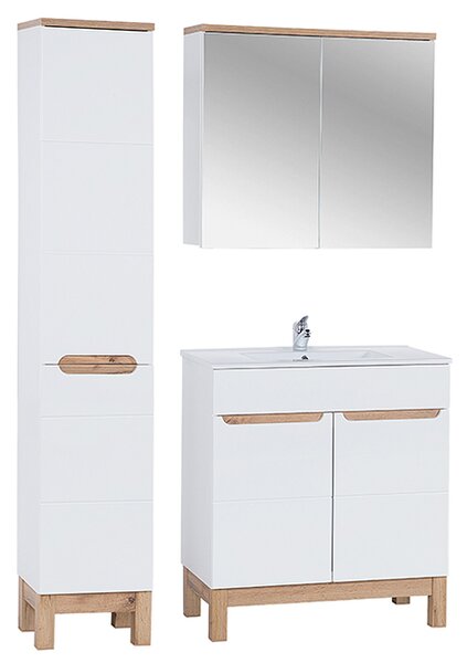 Koupelnová sestava BALI WHITE 80cm s vysokou skříňkou 2D, zrcadlem a umyvadlem