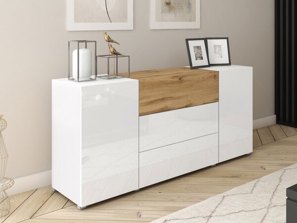 Komoda Zinigo 150, Barva: bílá / bílý lesk 5903211466878