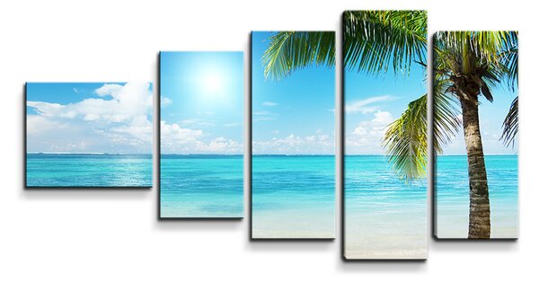 Sablio Obraz - 5-dílný Pláž s palmami - 100x60 cm