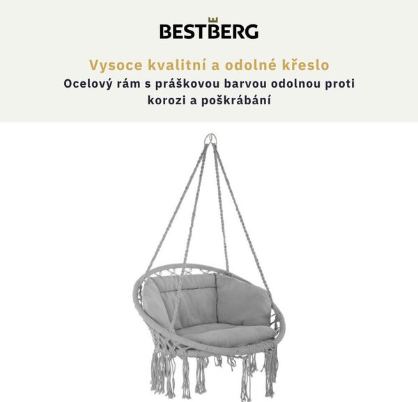 Závěsné houpací křeslo s polstrováním BestBerg BBGS-20GY / šedá