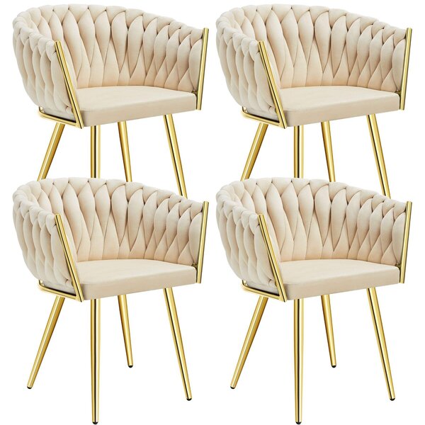 Tectake® Set jídelní židle Astano čalouněná, se sametovým potahem, pletený vzor 60,5 x 55 x 75 cm
