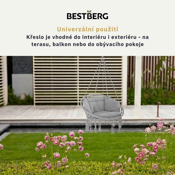 Závěsné houpací křeslo s polstrováním BestBerg BBGS-20GY / šedá