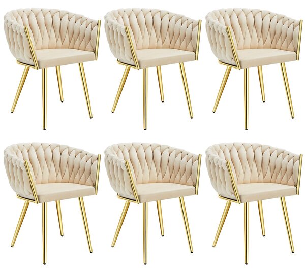 Tectake® Set jídelní židle Astano čalouněná, se sametovým potahem, pletený vzor 60,5 x 55 x 75 cm