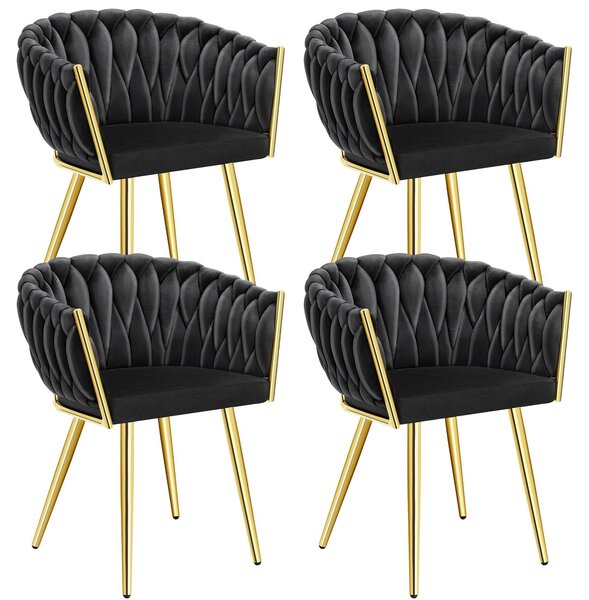 Tectake® Set jídelní židle Astano čalouněná, se sametovým potahem, pletený vzor 60,5 x 55 x 75 cm