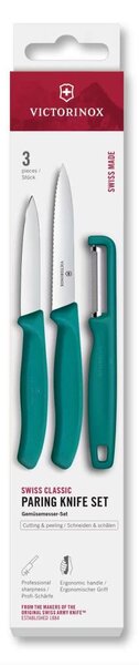 Victorinox - Sada kuchyňských nožů se škrabkou SWISS CLASSIC 3 ks tyrkysová