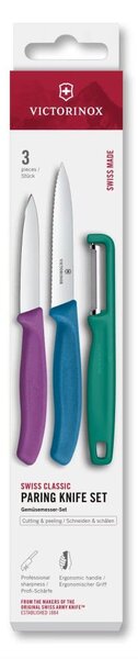 Victorinox - Sada kuchyňských nožů se škrabkou SWISS CLASSIC 3 ks pestrobarevná