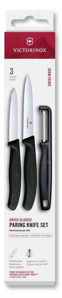 Victorinox - Sada kuchyňských nožů se škrabkou SWISS CLASSIC 3 ks černá