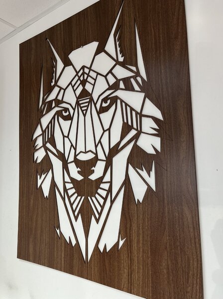 Dřevěný obraz vlka GEOMETRY | Rozměry (cm): 20x28 | Zvolte barvu dekoru: Bílá