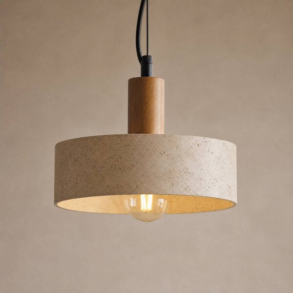 Lucande Závěsné světlo Carlotta, 1 žárovka, Ø 27 cm, béžové, beton, stmívatelný, Krémová / jantar, Obývací pokoj / jídelna, Beton, Moderní