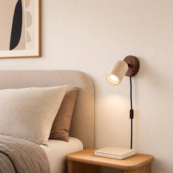 Lucande Nástěnné bodové svítidlo Carlotta, Ø 10 cm, béžové, beton, GU10, Krémová / jantar, Obývací pokoj / jídelna, Beton, Moderní