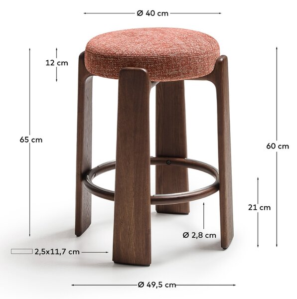 Kave Home Terakotově červená ořechová barová židle Granite II. 65 cm
