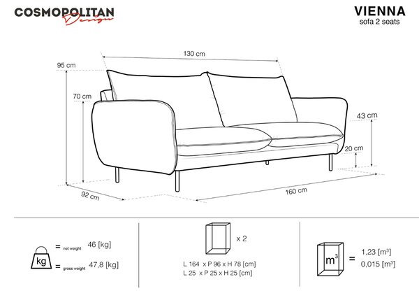 -25 % Dny MOMENTI– Cosmopolitan Design Černá bouclé dvoumístná pohovka Vienna 160 cm