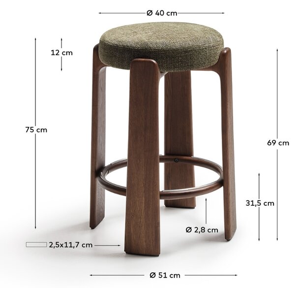 Kave Home Zelená ořechová barová židle Granite II. 75 cm