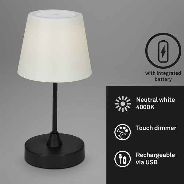 BRILO 7032-415 LED venkovní stolní lampa s dotykovým vypínačem, pr.30 cm, LED modul, 3 W, 340 Lm, černá - BRILO