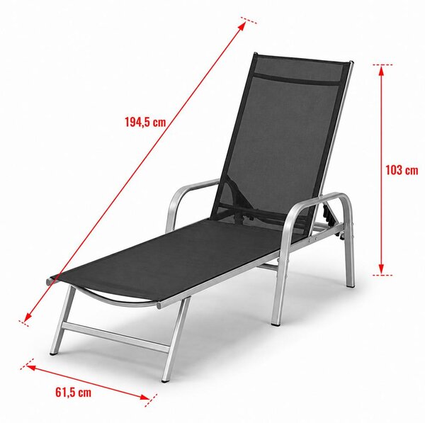 Polohovatelné relaxační lehátko Avenberg MARGARITA černá/stříbrná
