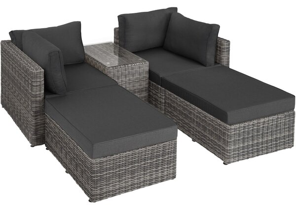 Tectake Ratanový lounge s hliníkovou konstrukcí San Domino - světle šedá/tmavě šedá