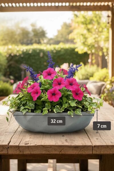 Okrasná miska CAVERO, sklolaminát, průměr 32 cm, šedá