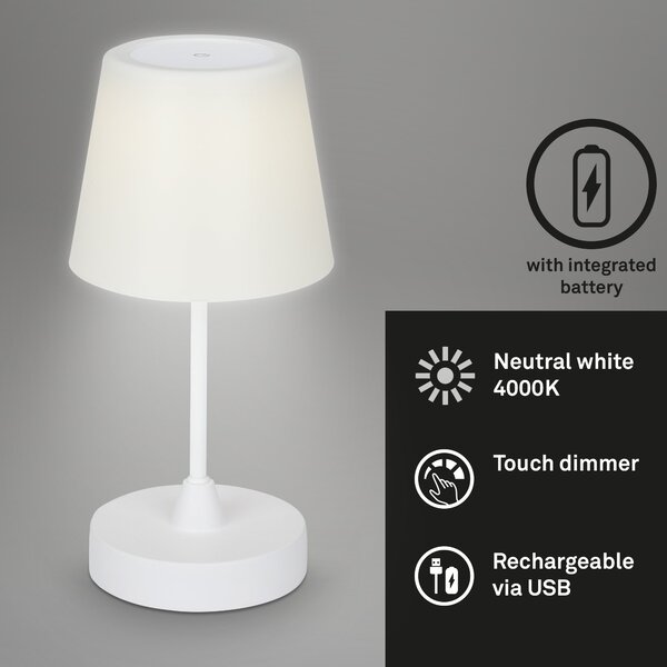 BRILO 7032-416 LED venkovní stolní lampa s dotykovým vypínačem, pr.30 cm, LED modul, 3 W, 340 Lm, bílé - BRILO