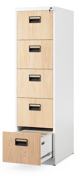 Plechová kartotéka, 5 zásuvek SARA V5, 460 x 1625.5 x 620 mm, Eco Design: bílá/ dub sonoma