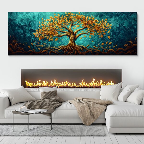 Obraz na plátně - Strom života Zlatý dotek FeelHappy.cz Velikost obrazu: 60 x 20 cm