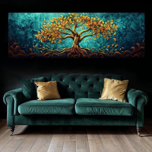Obraz na plátně - Strom života Zlatý dotek FeelHappy.cz Velikost obrazu: 60 x 20 cm