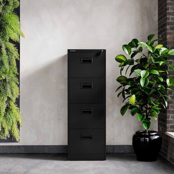 Plechová kartotéka, 4 zásuvky SARA V4, 460 x 1320 x 620 mm, černá