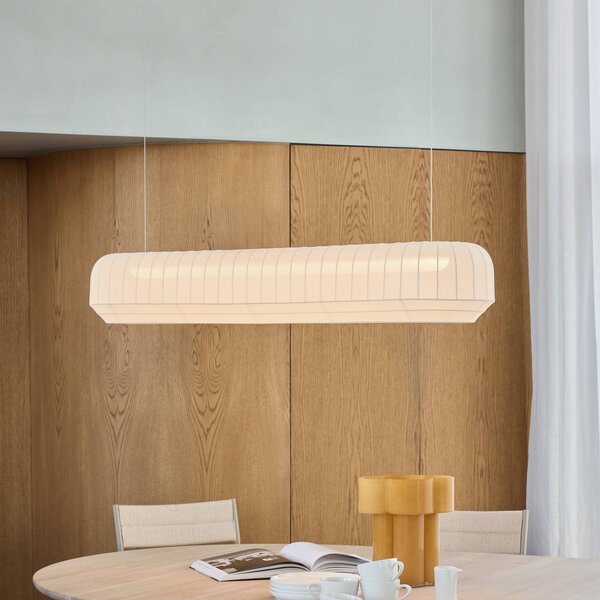 Northern LED závěsné světlo Tradition lineární, textil, smetanová, stmívatelný, Bílá / opál, Obývací pokoj / jídelna, Design
