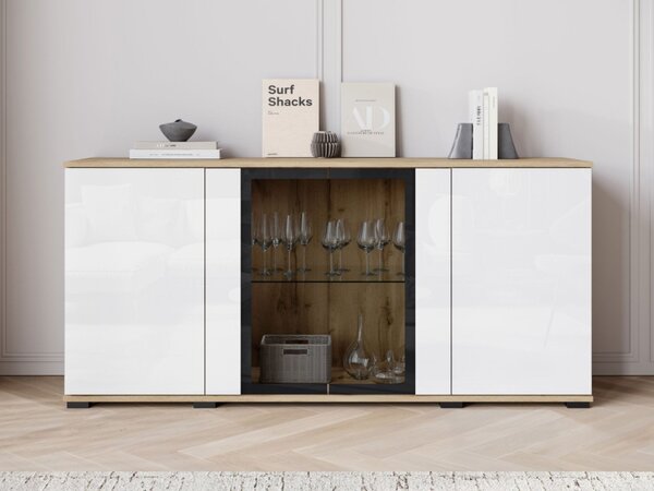 Vitřína Hedvis SB 154 4D, Barva: bílá / bílý lesk, Osvětlení: osvětlení LED - bílé 5903211423208