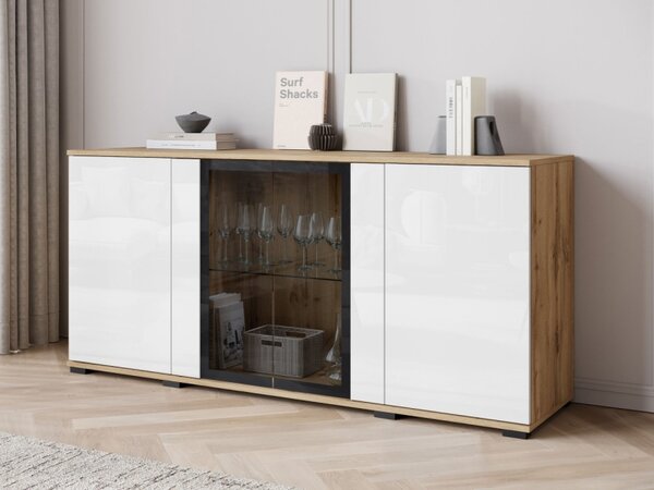 Vitřína Hedvis SB 154 4D, Barva: bílá / bílý lesk, Osvětlení: osvětlení LED - bílé 5903211423208