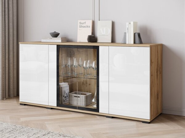 Vitřína Hedvis SB 154 4D, Barva: bílá / bílý lesk, Osvětlení: osvětlení LED - bílé 5903211423208