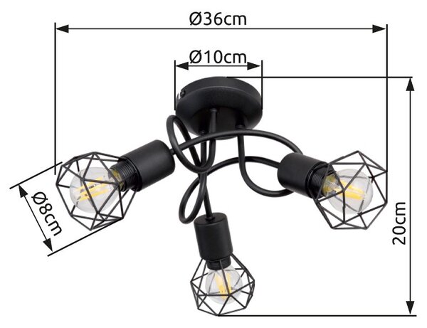 Globo 54802S-3D přisazené stropní svítidlo Xara 3x40W | E14 - černá