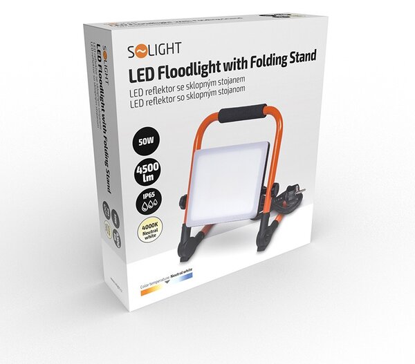 SOLIGHT LED přenosný reflektor 50W/230V/4000K/4500Lm/IP65, sklopný stojan