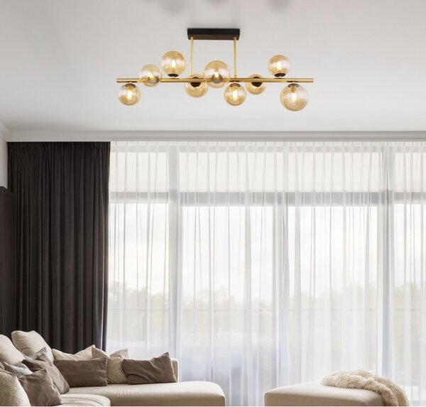 Globo 56135-9D LED přiazené stropní svítidlo Riha 9x3W | G9 | 720lm | 3000K - černá, mosaz, jantarová