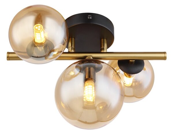 Globo 56135-3W LED přiazené stropní svítidlo Riha 3x3W | G9 | 240lm | 3000K - černá, mosaz, jantarová