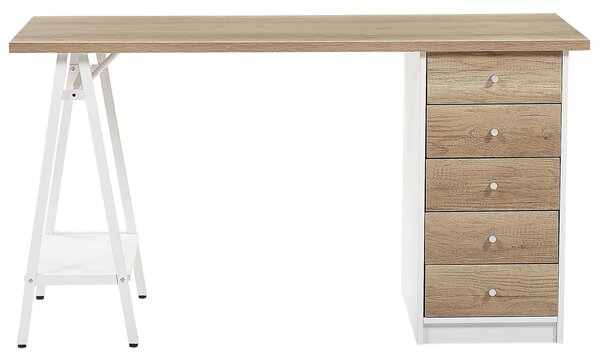 Pracovní stůl HEBER Hnědá/Bílá 140 cm 60 cm se zásuvkami