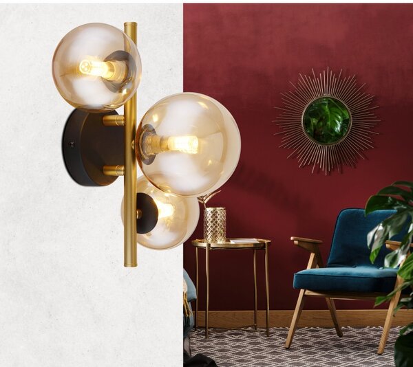 Globo 56135-3W LED přiazené stropní svítidlo Riha 3x3W | G9 | 240lm | 3000K - černá, mosaz, jantarová