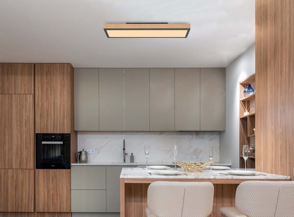 Globo 416080WD LED stropní svítidlo Doro 1x18W | 1000lm | 3000K - opál, černá, dřevo
