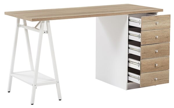 Pracovní stůl HEBER Hnědá/Bílá 140 cm 60 cm se zásuvkami