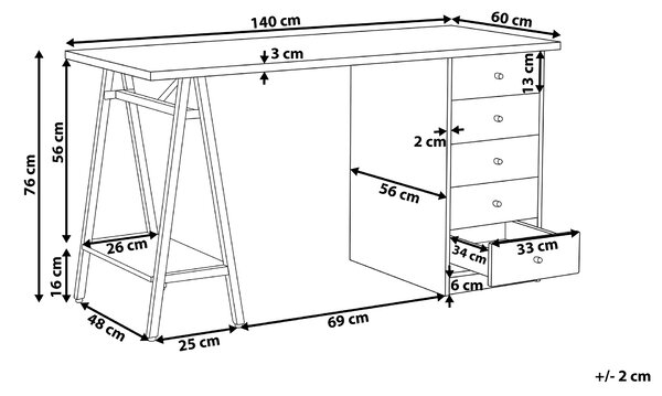 Pracovní stůl HEBER Hnědá/Bílá 140 cm 60 cm se zásuvkami