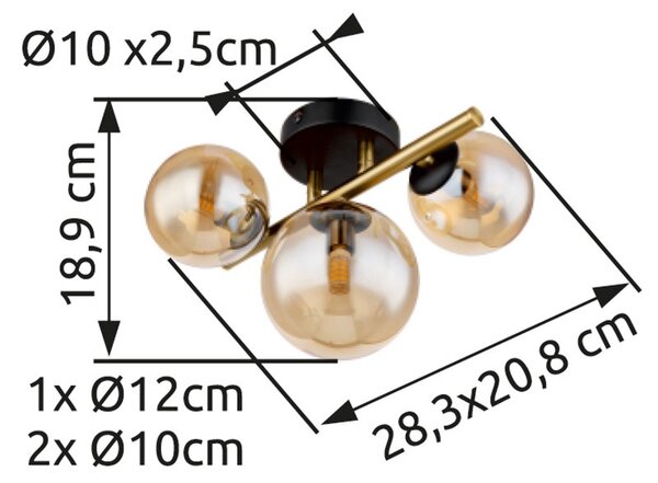 Globo 56135-3W LED přiazené stropní svítidlo Riha 3x3W | G9 | 240lm | 3000K - černá, mosaz, jantarová
