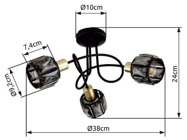 Globo 54357-3B přisazené stropní svítidlo Idniana 3x40W | E14 - černá, zlatá
