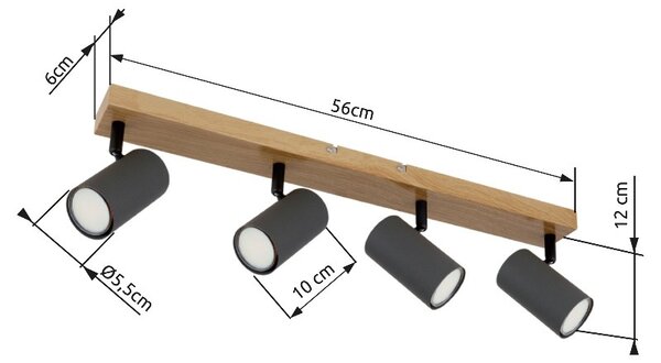 Globo 57911-4G přisazené stropní bodové svítidlo Robby 4x35W | GU10 - černá, dřevo