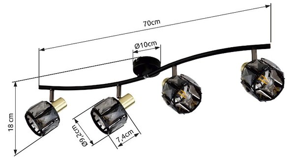 Globo 54357-4B přisazené stropní bodové svítidlo Indiana 4x40W | E14 - černá, zlatá