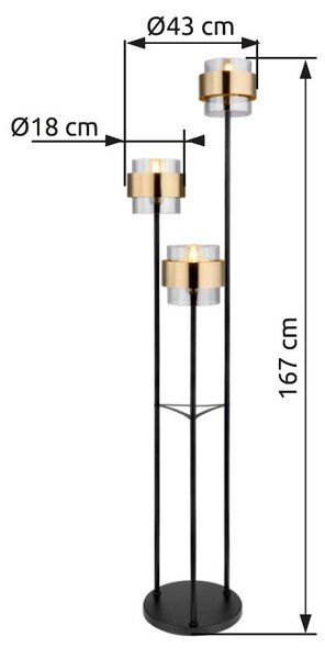 Globo 15560S stojací svítidlo Milley 3x60W | E27 - černá, mosaz, kouřová