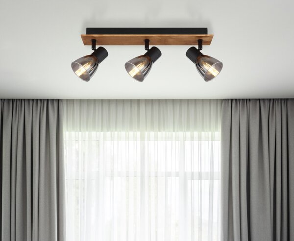 Globo 54307-3W přisazené stropní bodové svítidlo Claude 3x40W | E14 - černá, dřevo, kouřová