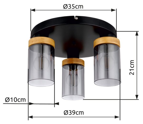 Globo15557-3D přisazené stropní svítidlo Finca 3x40W | E27 - černá, dřevo, kouřová