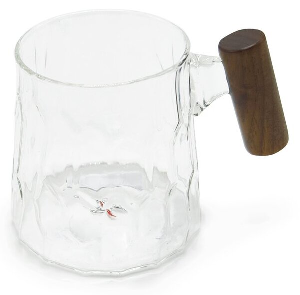 Skleněný hrnek Tea Logic Knut, dřevěná rukojeť, texturované sklo, 350 ml