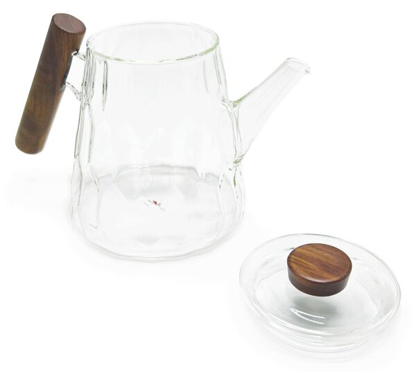 Skleněná čajová konvice Tea Logic Knut, 1,4 l, s dřevěnou rukojetí, texturované sklo