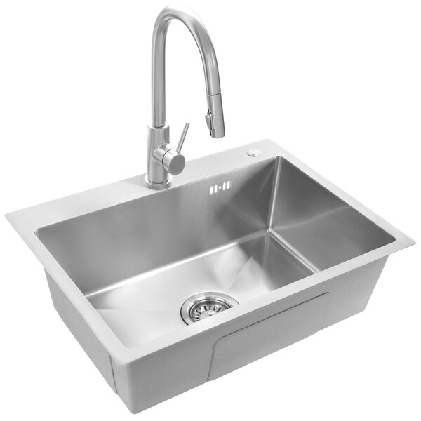 Rea Liam, ocelový kuchyňský dřez 530x450x200mm + sifon, broušená ocel, ZLE-06006