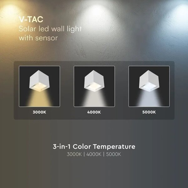 LED Solární nástěnné svít se sen LED/9W/3,7V 3000/4000/5000K IP65 2600mAh bílá